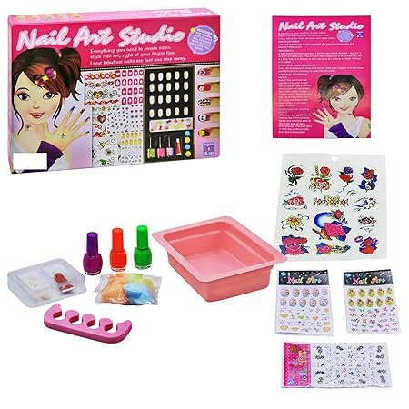 Nail Art Studio Kit for Girls | DIY Nail Polish Set with Artificial Nails, Nail Stickers, Glitter, Nail Tattoos & Decorative Accessories | Beauty Salon Pretend Play Gift Toy for Kids Age 8+