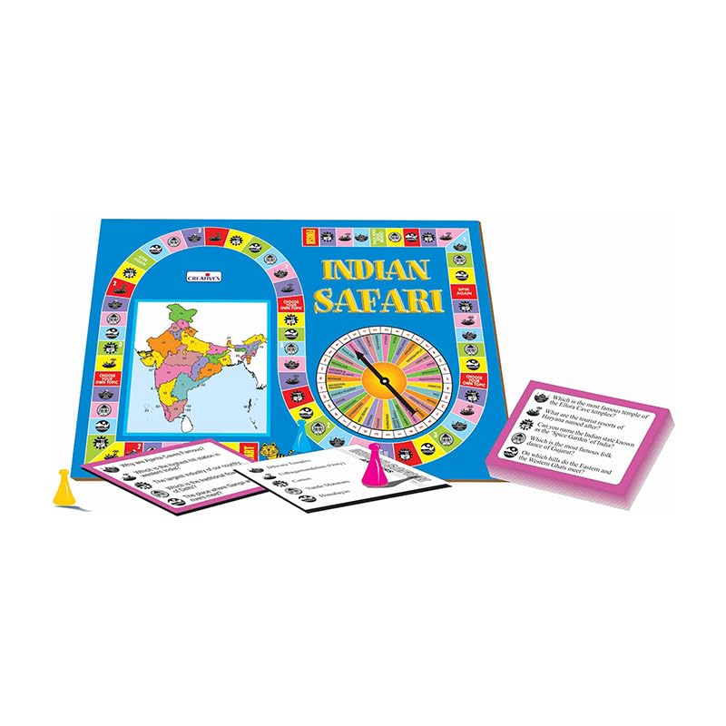 Creative's Indian Safari, Educational Geography Board Games, India Map, States, Capitals & General Knowledge Quiz Game, 450 Questions & Answers, Family Learning Game, 2-6 Players for Kids Age 9+