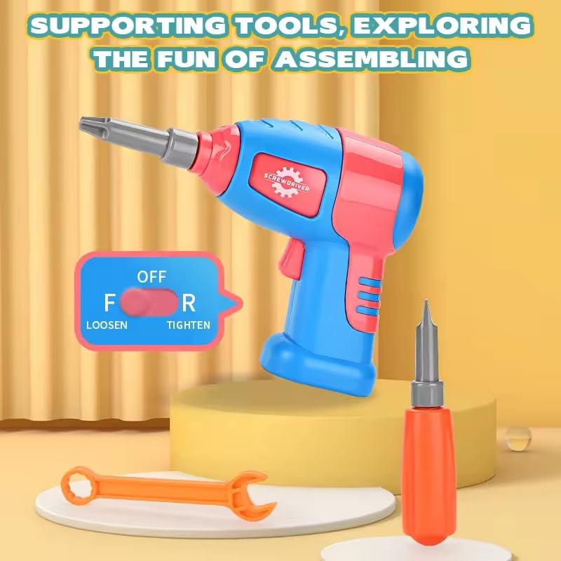 Happy Hues Plastic Diy Electric Drill Screw Tool Set-Mosaic Puzzle 228Pcs- 3D Stem Educational Kit For Kids Construction Blocks And Building Block Kit (Unicorn Design), Pink