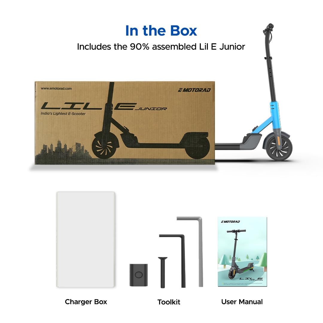 EMotorad Lil E Junior Electric Kick Scooter for Kids 6+ Years | Foldable Aluminum Alloy Frame | 100W Hub Motor & 2.6Ah Battery | Smooth Acceleration, Up to 8 km Range | Lightweight, Safe, and Fun Ride