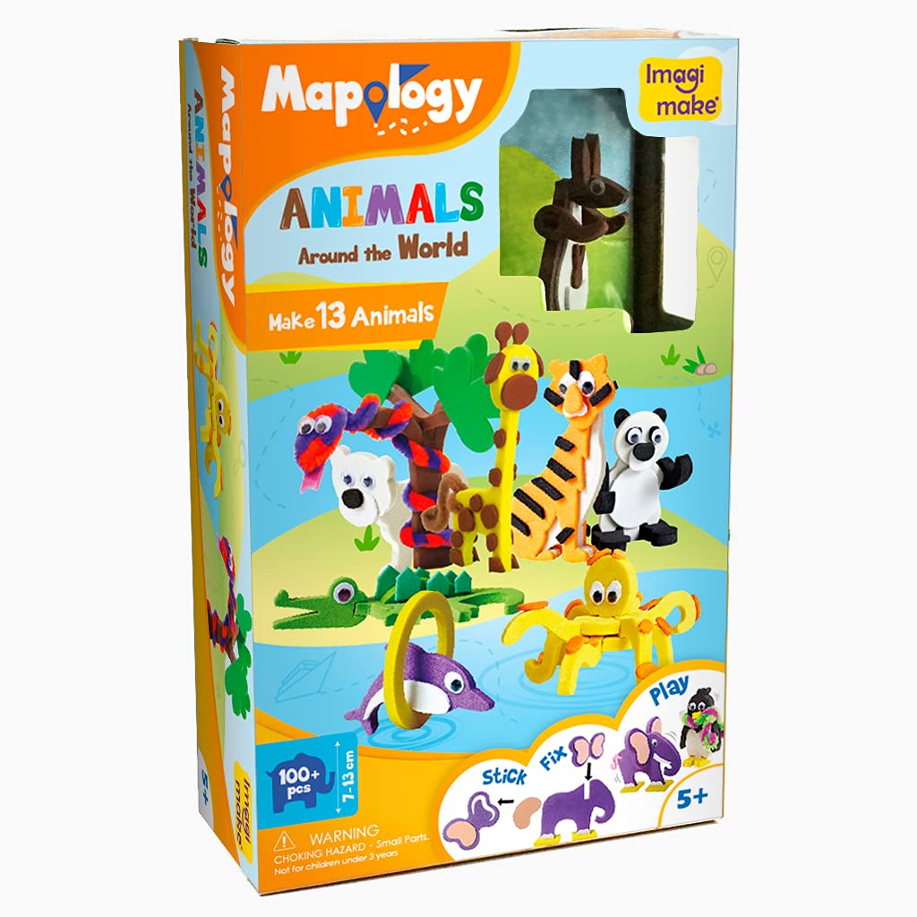 Imagimake Mapology - Learn World Map Puzzle with Flags & Capitals, Make Miniature Models of Animals Around the World, Educational Toy - Puzzles for Kids for Age 5 Years+, Best Gift for Boys & Girls