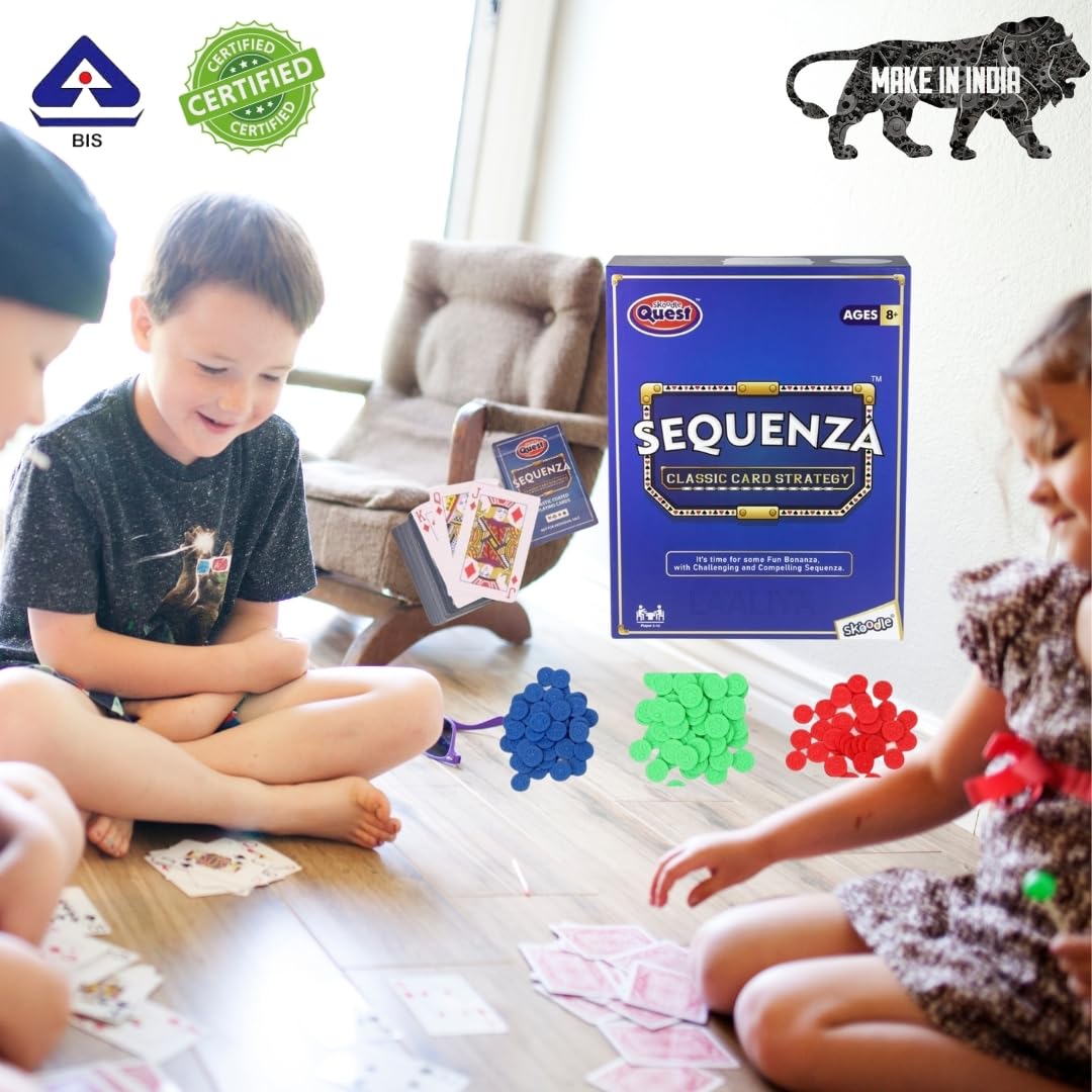 Sequenza Strategy Board Game for Kids & Families | Classic Card and Chip with Playing Cards & Tokens | Fun Sequence-Inspired Game for Parties & Game Nights
