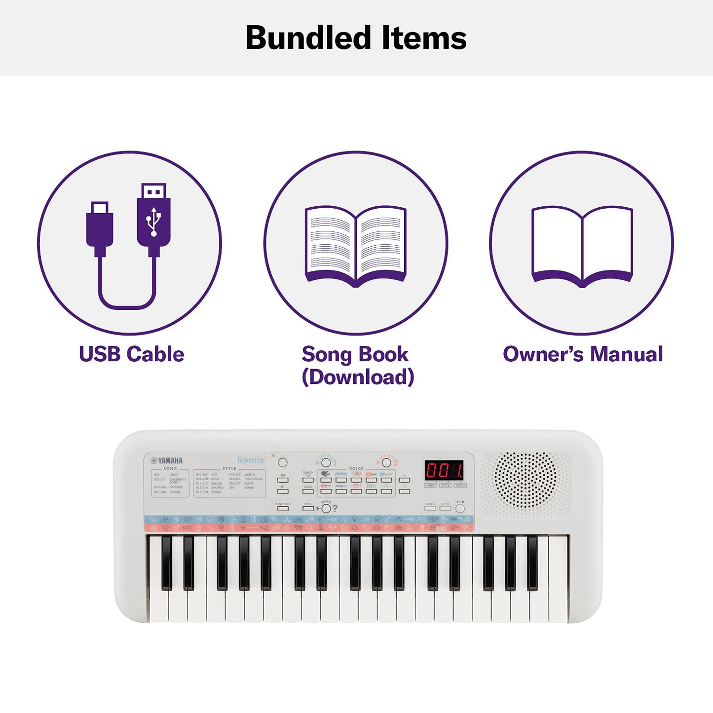 Yamaha PSS-E30 Remie Portable Mini Keyboard – 37 Keys, White, Built-in Songs, Sound Effects & Quiz Mode, Lightweight, Ideal for Kids & Early Learners