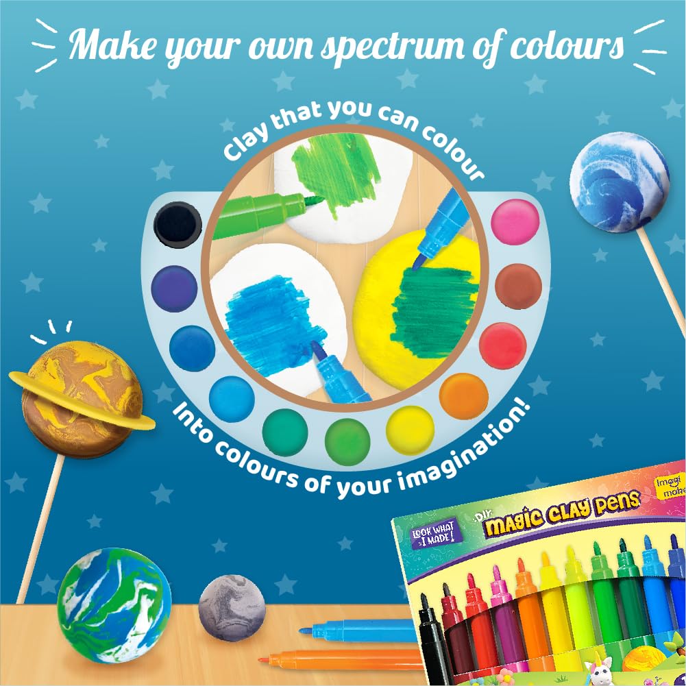 Imagimake Magic Clay | Colour & Create | Solar System Craft Kit |DIY School Projects | Art & Craft Kit | Make 10 Super Clay Creations | Birthday Gift for 5,6,7,8 Year Old Girls & Boys, Multicolor