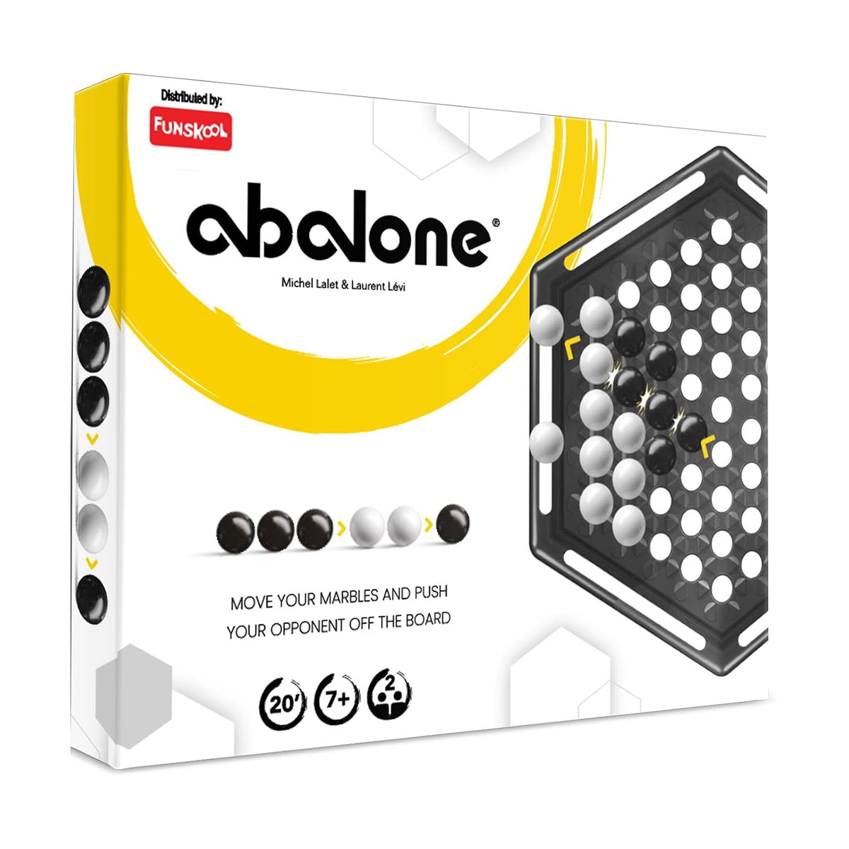 Funskool Abalone, Strategy Game, Board Game for Kids, Adults, Educational, 2 Players, 24 Black & White Marbles, Family Fun, Learning Activity Toy for Childrens, Gift Set for Kid, Ages 7+ Years