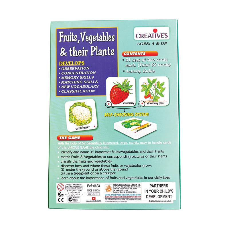Creative's Fruits, Vegetables & Their Plants + What Things are Made of Combo Pack - Pre-School Learning Game - Educational Game for Kids - Puzzles & Card Games Pack of 2 - Ages 3 & Up