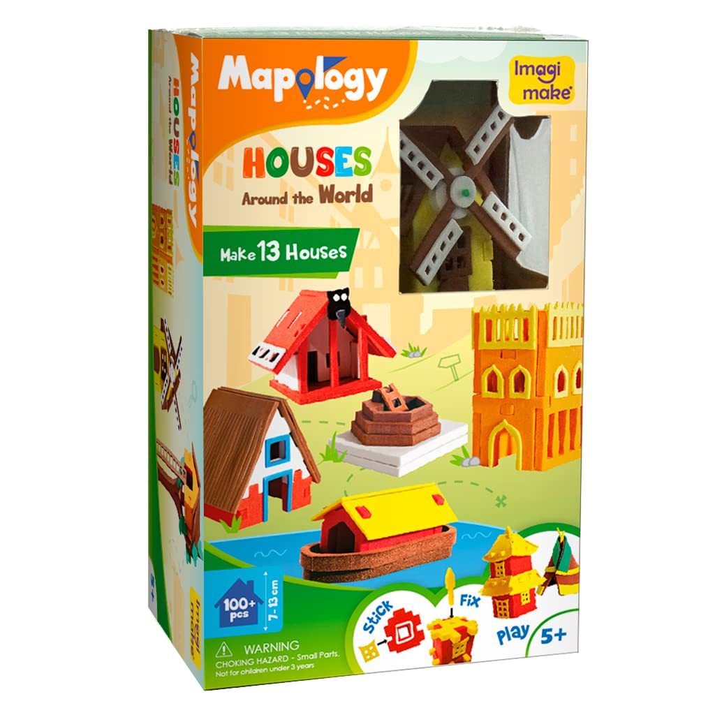 Imagimake Mapology - World Map Puzzle with Flags & Capitals, Make Miniature Models of Houses Around The World, Educational Toy - Puzzles for Kids for Age 5 Years+, Best Gift for Boys & Girls