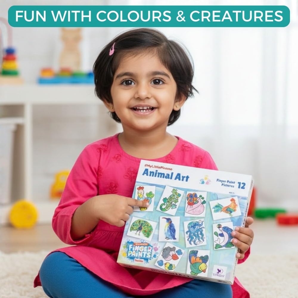 TOYKRAFTT My Little Picasso Finger Painting Kit for Kids 2-5 Years | Non Toxic Child Safe Colours Art Set - DIY Craft Activity Gift for Boys & Girls, Washable Paints & Mess Free Fun