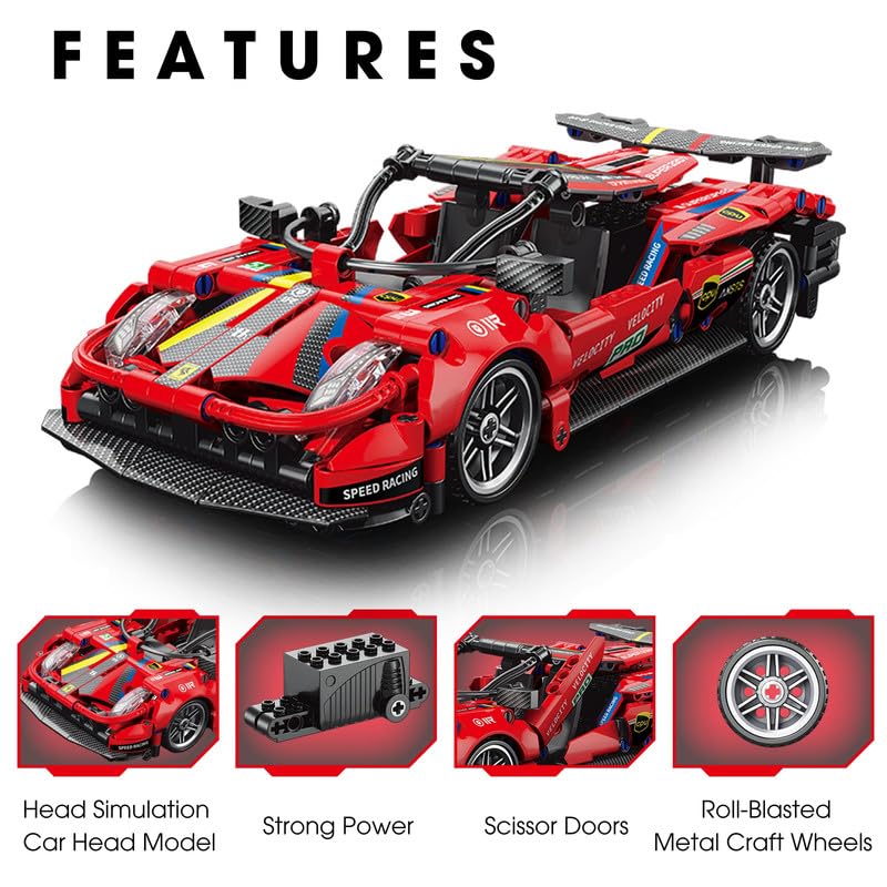1:18 DIY Blocks Pull-Back Car – Red | Big Pull Back Cars | STEM Learning: Learn About Energy Conversion | Educational Toy for Kids 8+
