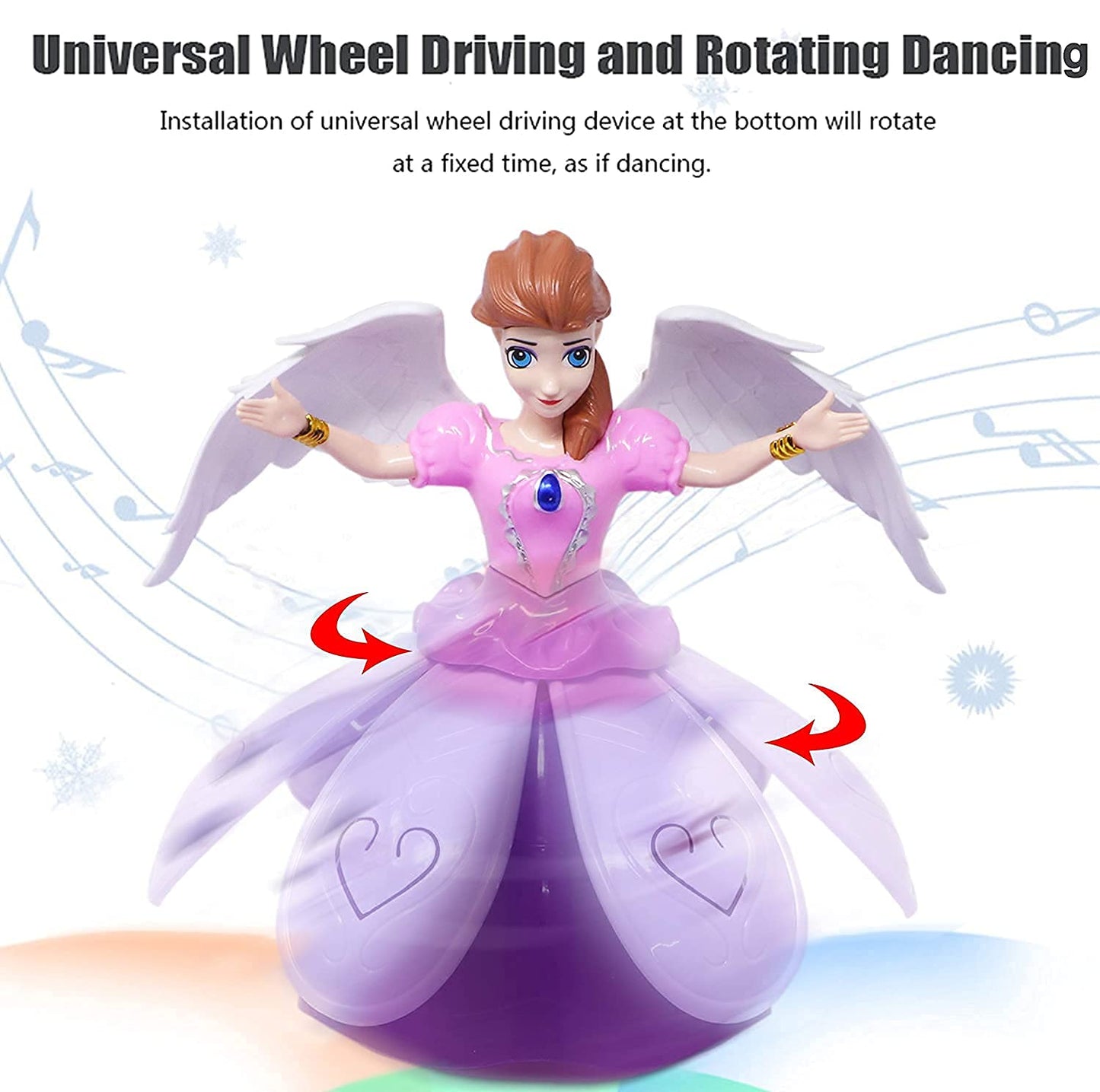 Dancing Doll Princess Musical 360 Degree Rotating Angel Girl Flashing Lights with Music Sound Toy for Kids (Pink Angle Doll) Random Design Dispatch