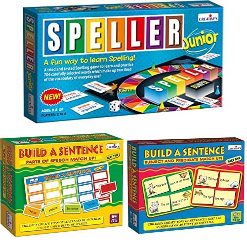CRE0808 Speller Junior & Build A Sentence - 2 (Multi-Color) & Build A Sentence - 1 Card Game (Multi-Color, 60 Pieces)