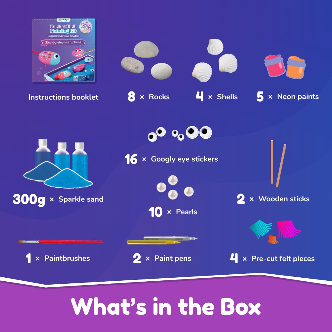 Bloomingo Magical Underwater Kingdom - Engaging Painting Craft Gift for Boys & Girls Age 4+ | Create Beautiful Ocean-Themed Rock and Shell Paintings | Encourages Focus, Patience & Creative Play