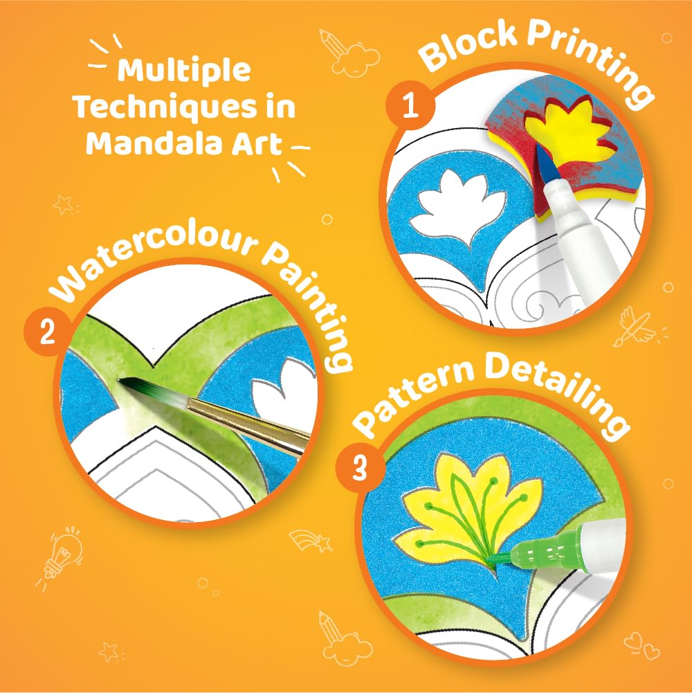 Imagimake DIY Mandala Art Kit | Art & Craft Kit for Girls Age 10+ | Mandala art kit: 12 paintings, 3 canvases, 15 motif blocks & 10 brush pens; block print, blend & watercolour; age 10+