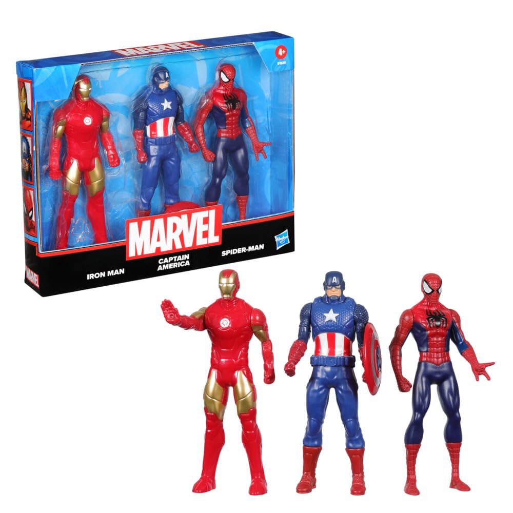 Marvel 6-Inch (15 CM) Iron Man, Captain America, and Spider-Man Action Figure Set with Shield Accessory, Super Hero Toys for Kids, Ages 4+