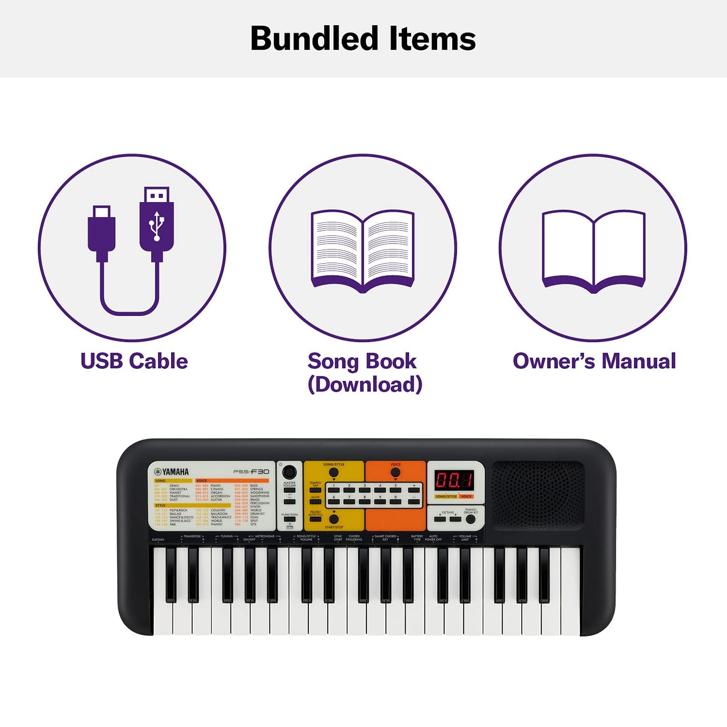 Yamaha PSS-F30 Portable Mini Keyboard – 37 Keys, Black, Built-in Rhythms, Songs & Smart Chord, Lightweight & Compact, Ideal for Kids & Beginner Musicians