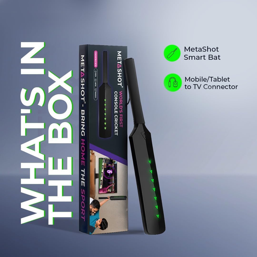 Metashot Smart Cricket Bat Game | Motion Sensor Gaming Bat for TV & Mobile | Indoor Cricket Game | Bluetooth Bat Controller