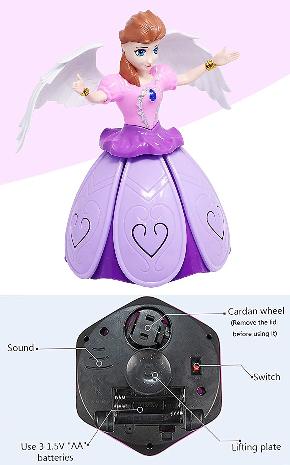 Dancing Doll Princess Musical 360 Degree Rotating Angel Girl Flashing Lights with Music Sound Toy for Kids (Pink Angle Doll) Random Design Dispatch