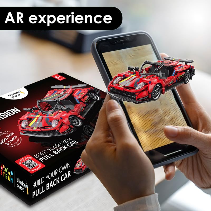 1:18 DIY Blocks Pull-Back Car – Red | Big Pull Back Cars | STEM Learning: Learn About Energy Conversion | Educational Toy for Kids 8+