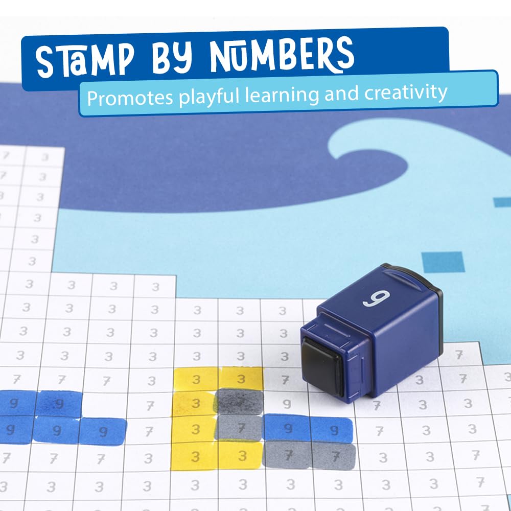 Trodat Pixel Stamp Vehicles, The Combination of Pixel Art and Stamp by Numbers, 1 Coloring Book for Children, 18 Animal templates & 6 Colorful Stamps Blue, Green, Yellow, red, Grey, Black)
