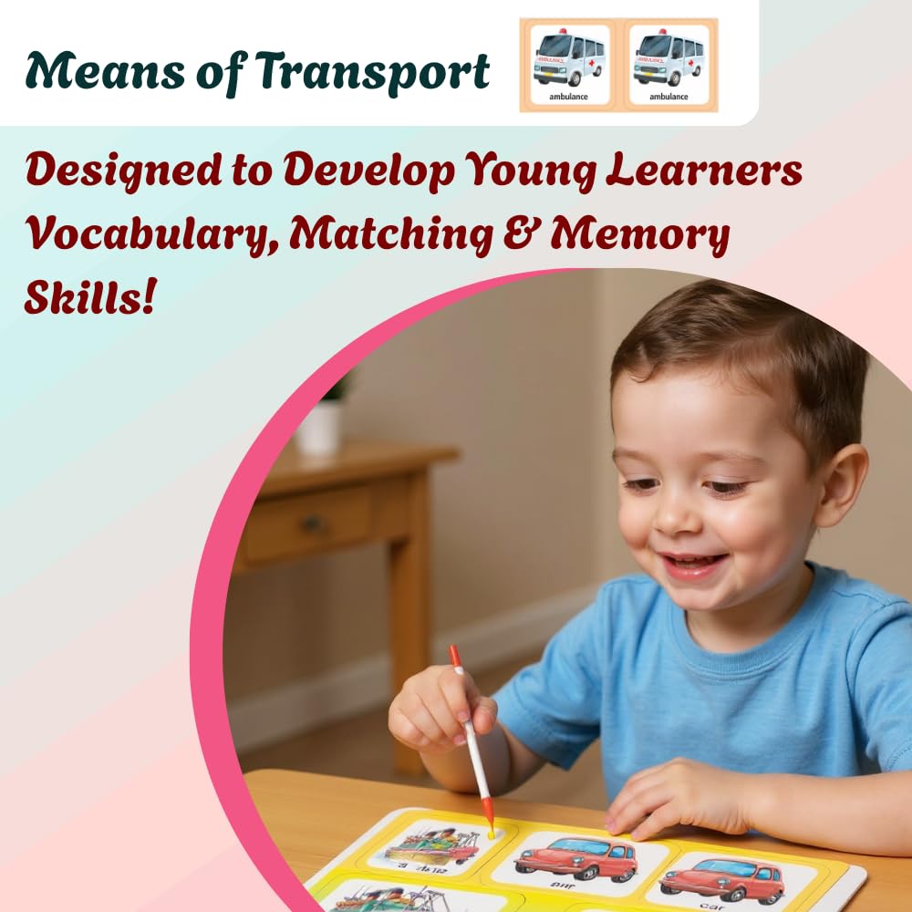 Creative’s Memory & Matching – Means of Transport | 21 Sets Self-Correcting Picture Cards + Activity Guide | Preschool Matching & Memory Card Game | Vocabulary Builder | Ages 3+