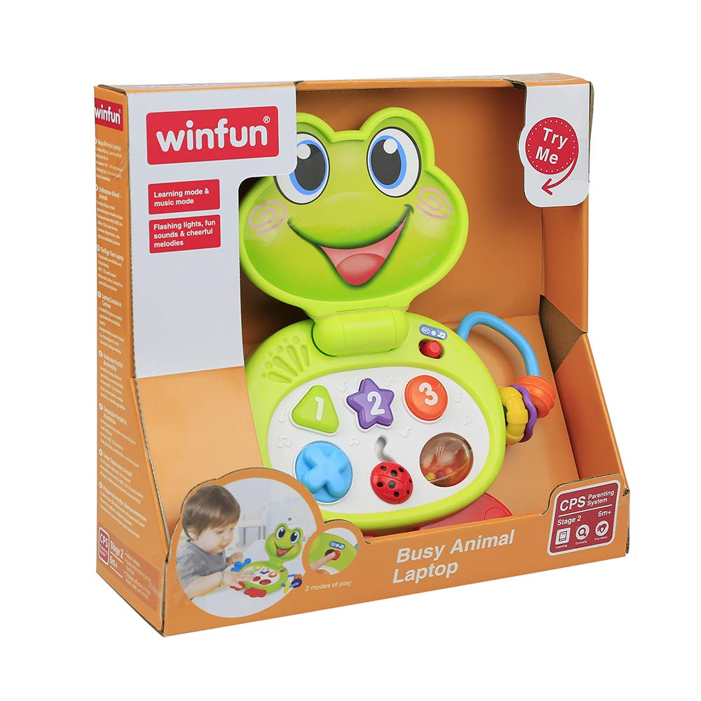 Winfun Busy Animal Laptop - Froggy, Fun Learning Laptop with Flashing Lights, Sounds & Cheerful Melodies, Two Modes of Play: Learning & Music, Interactive Toys for Kids