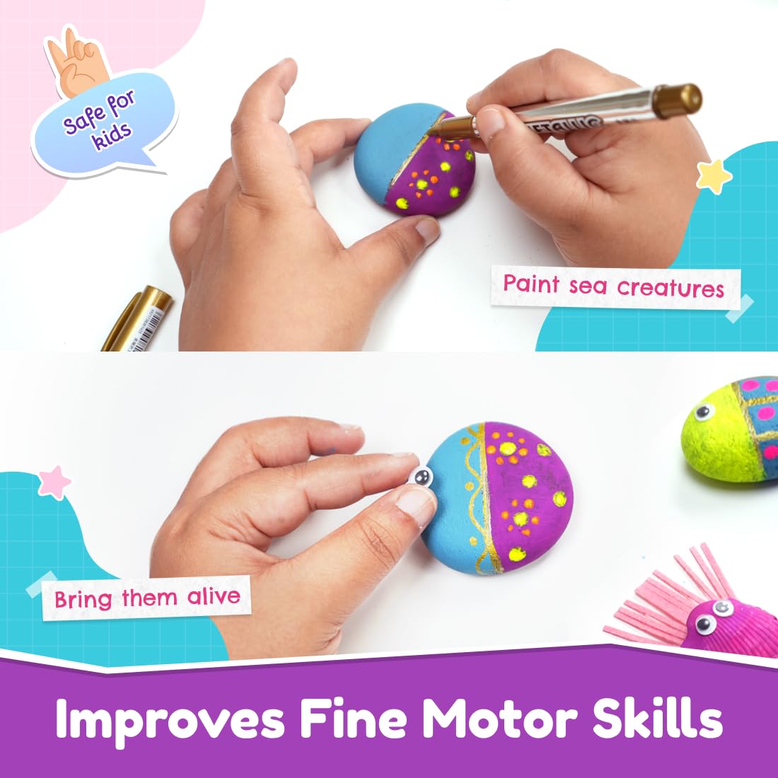 Bloomingo Magical Underwater Kingdom - Engaging Painting Craft Gift for Boys & Girls Age 4+ | Create Beautiful Ocean-Themed Rock and Shell Paintings | Encourages Focus, Patience & Creative Play