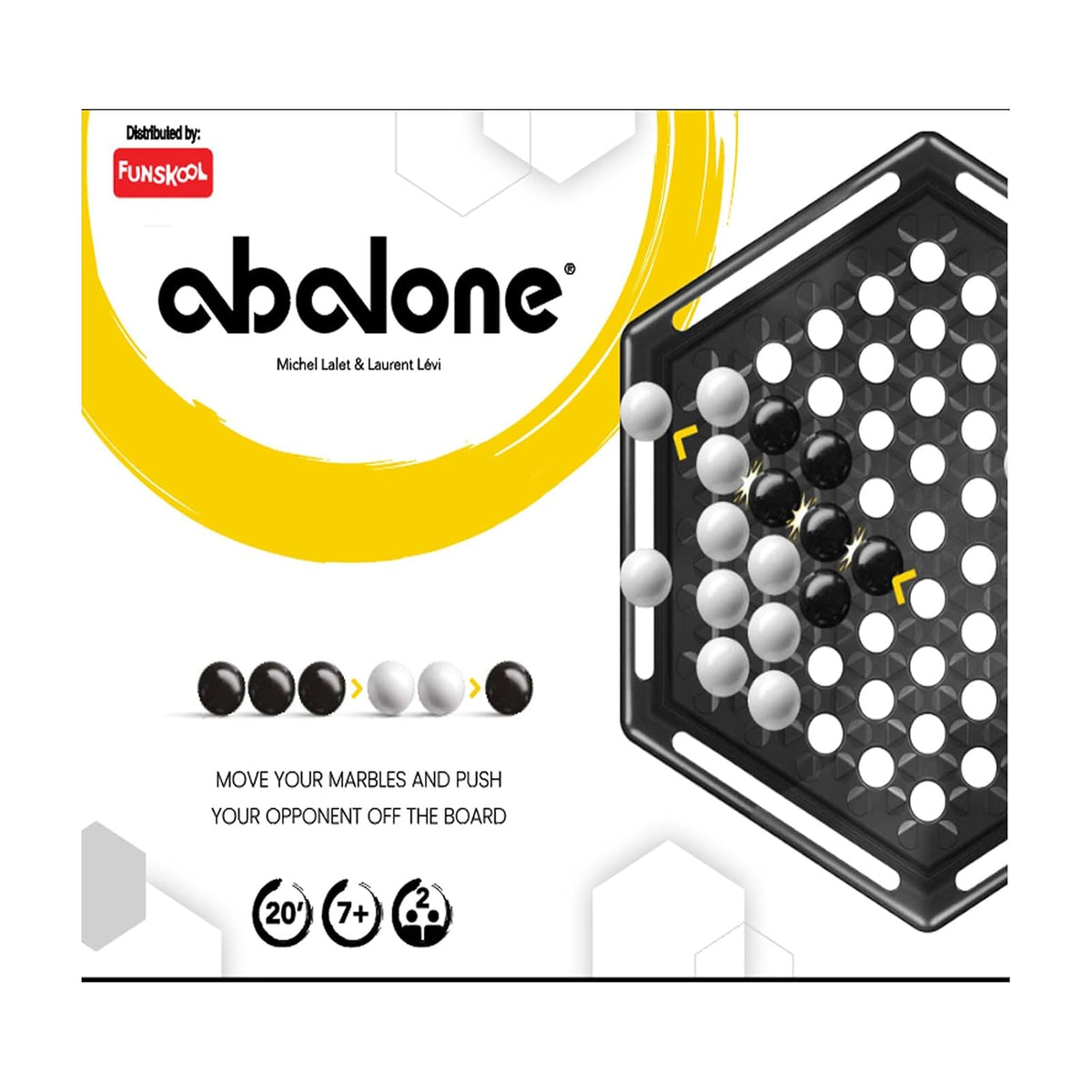 Funskool Abalone, Strategy Game, Board Game for Kids, Adults, Educational, 2 Players, 24 Black & White Marbles, Family Fun, Learning Activity Toy for Childrens, Gift Set for Kid, Ages 7+ Years