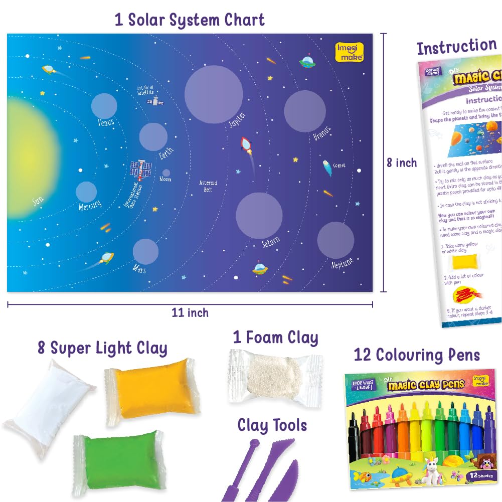 Imagimake Magic Clay | Colour & Create | Solar System Craft Kit |DIY School Projects | Art & Craft Kit | Make 10 Super Clay Creations | Birthday Gift for 5,6,7,8 Year Old Girls & Boys, Multicolor