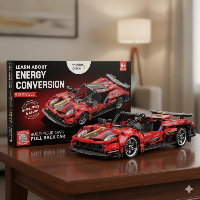 1:18 DIY Blocks Pull-Back Car – Red | Big Pull Back Cars | STEM Learning: Learn About Energy Conversion | Educational Toy for Kids 8+