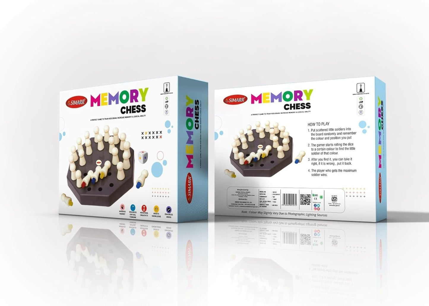 Simarr Memory Chess Board Game – Wooden Memory Matching Strategy Game with Dice for Kids & Family