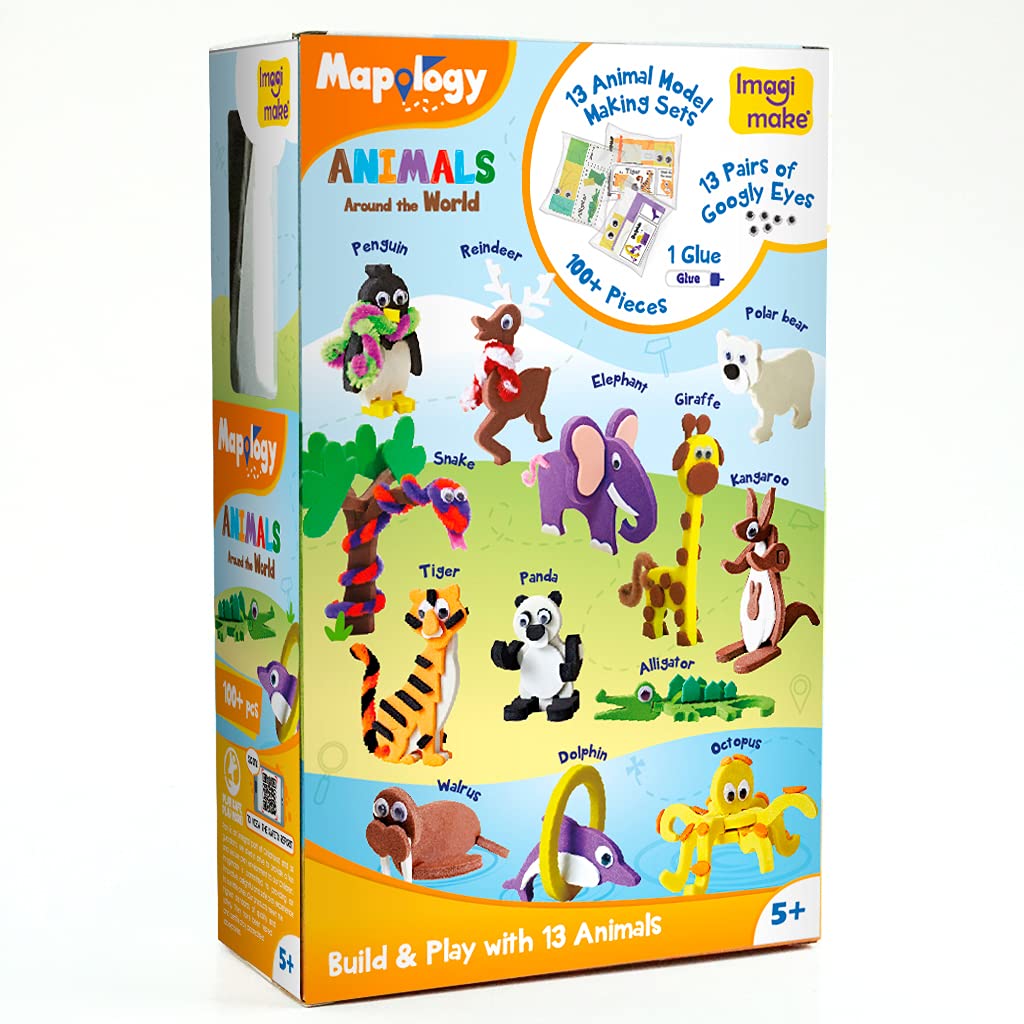 Imagimake Mapology - Learn World Map Puzzle with Flags & Capitals, Make Miniature Models of Animals Around the World, Educational Toy - Puzzles for Kids for Age 5 Years+, Best Gift for Boys & Girls
