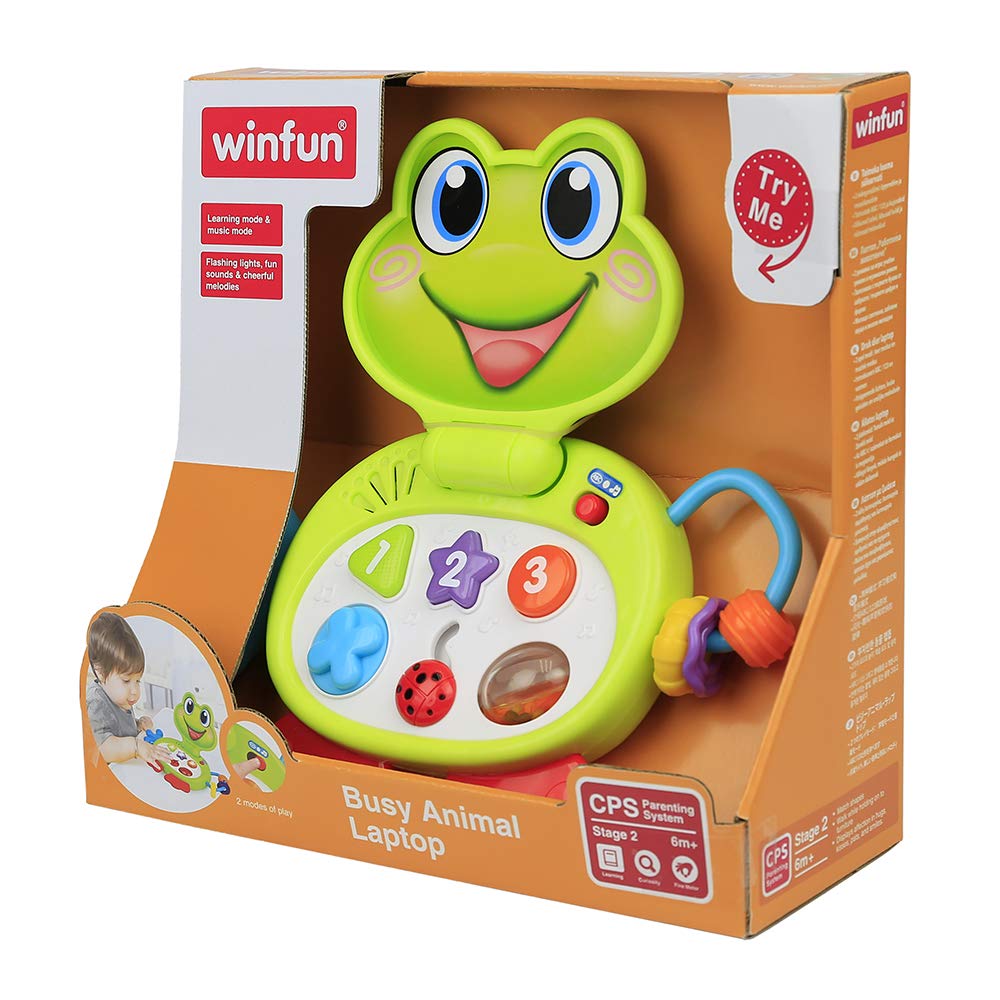 Winfun Busy Animal Laptop - Froggy, Fun Learning Laptop with Flashing Lights, Sounds & Cheerful Melodies, Two Modes of Play: Learning & Music, Interactive Toys for Kids