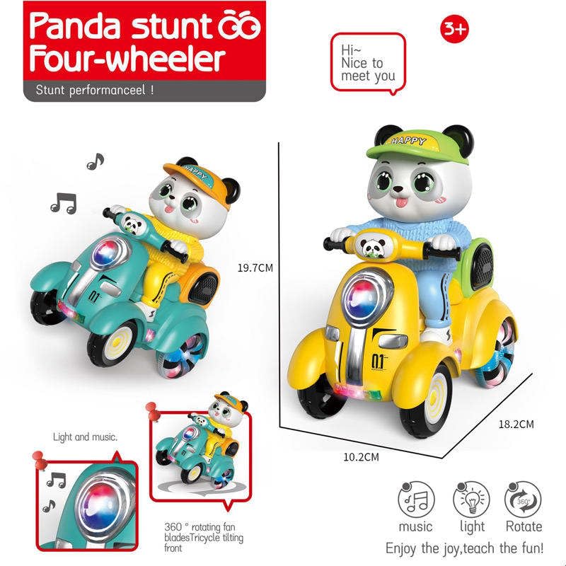 SHAKTISM Panda Musical Stunt Scooter Toy for Kids with Music, Flash Light & 360° Rotation | Battery Operated Musical Panda Scooter Toy with Universal Wheel Action | Fun Toy for Boys & Girls Age 3+