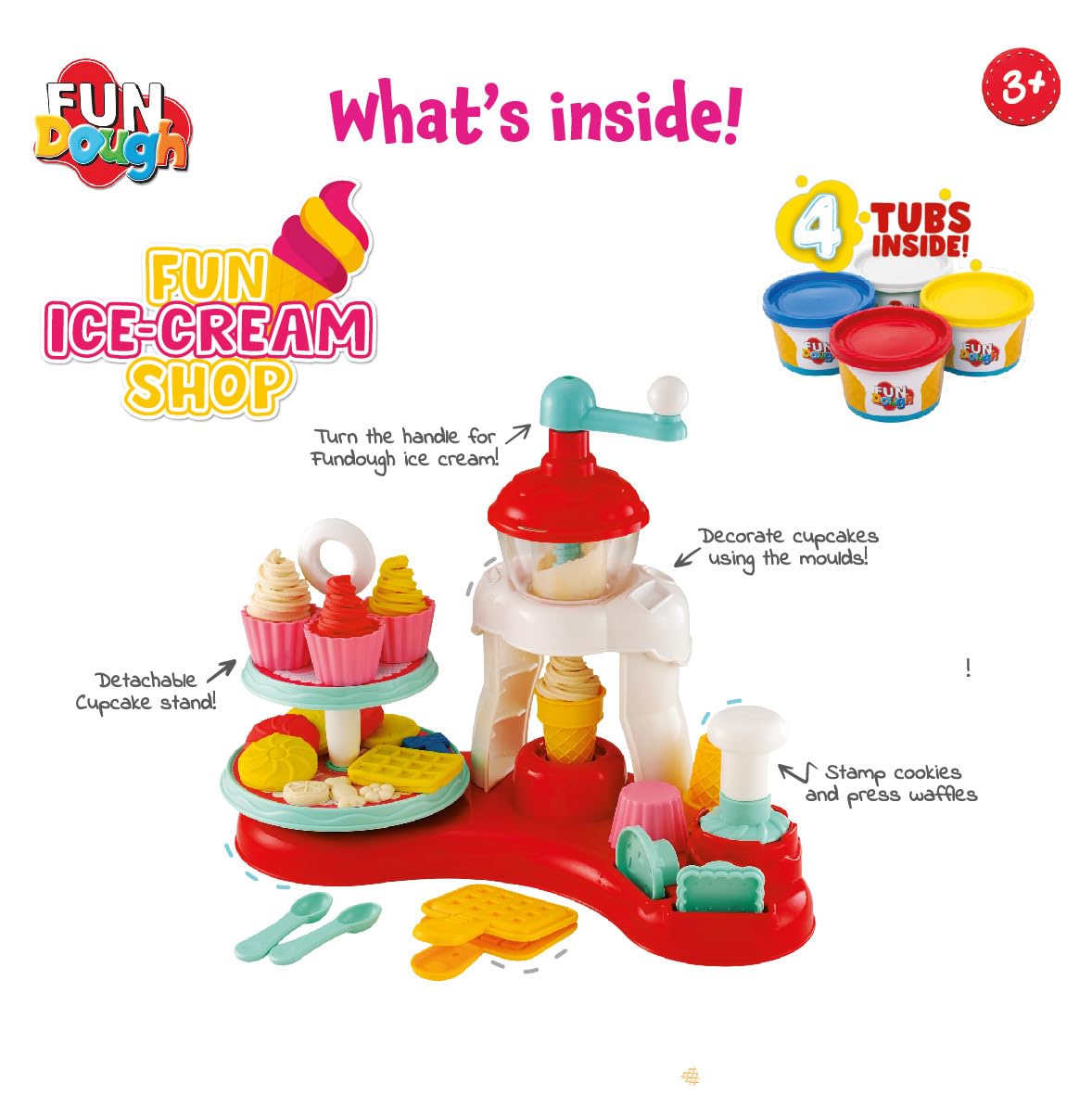 Fundough Funskool Playset Ice Cream Shop, Make ice-Cream with Colourful Fun Dough, molds and extruder, Multicolour, Dough, Toy, Shaping, Sculpting, 3 Years