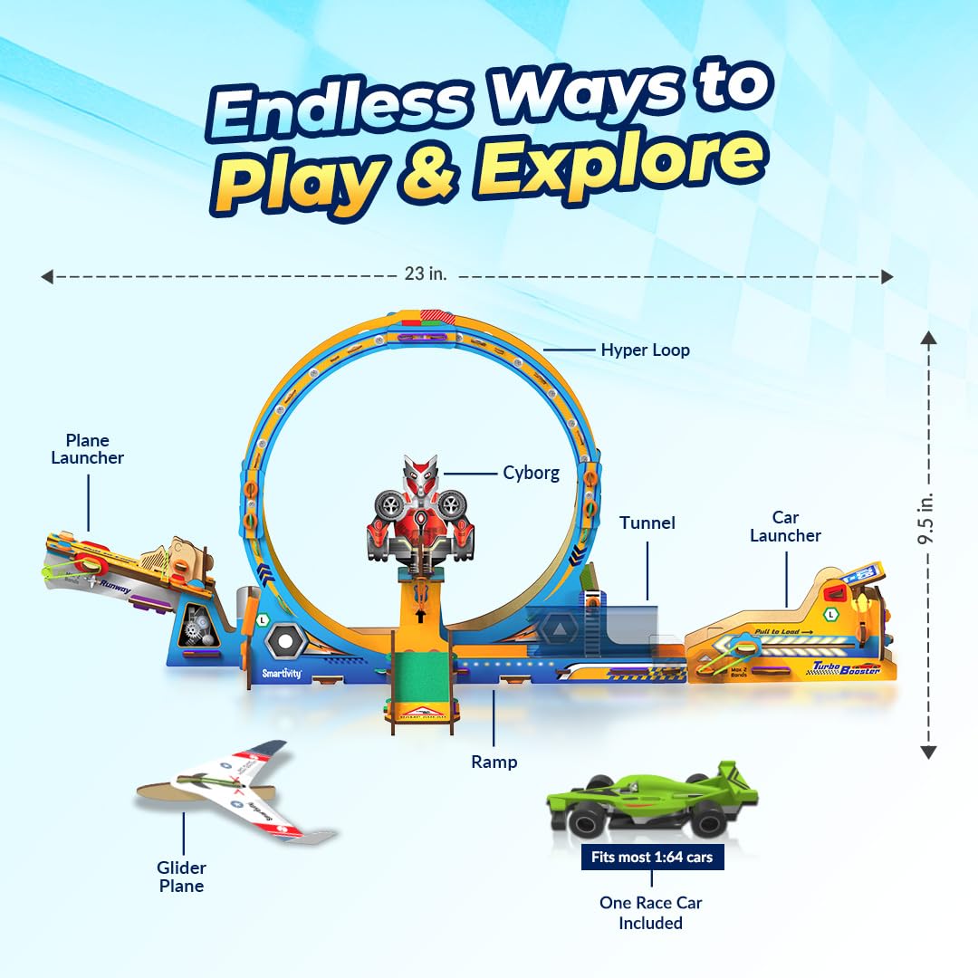 Smartivity High-Speed Race Car Track with Loop for Kids 6-12 | 3in1 Car, Loop & Glider Plane Launcher | Build & Play STEM Toy | Birthday Gift for Boys & Girls Ages 6-12 Years