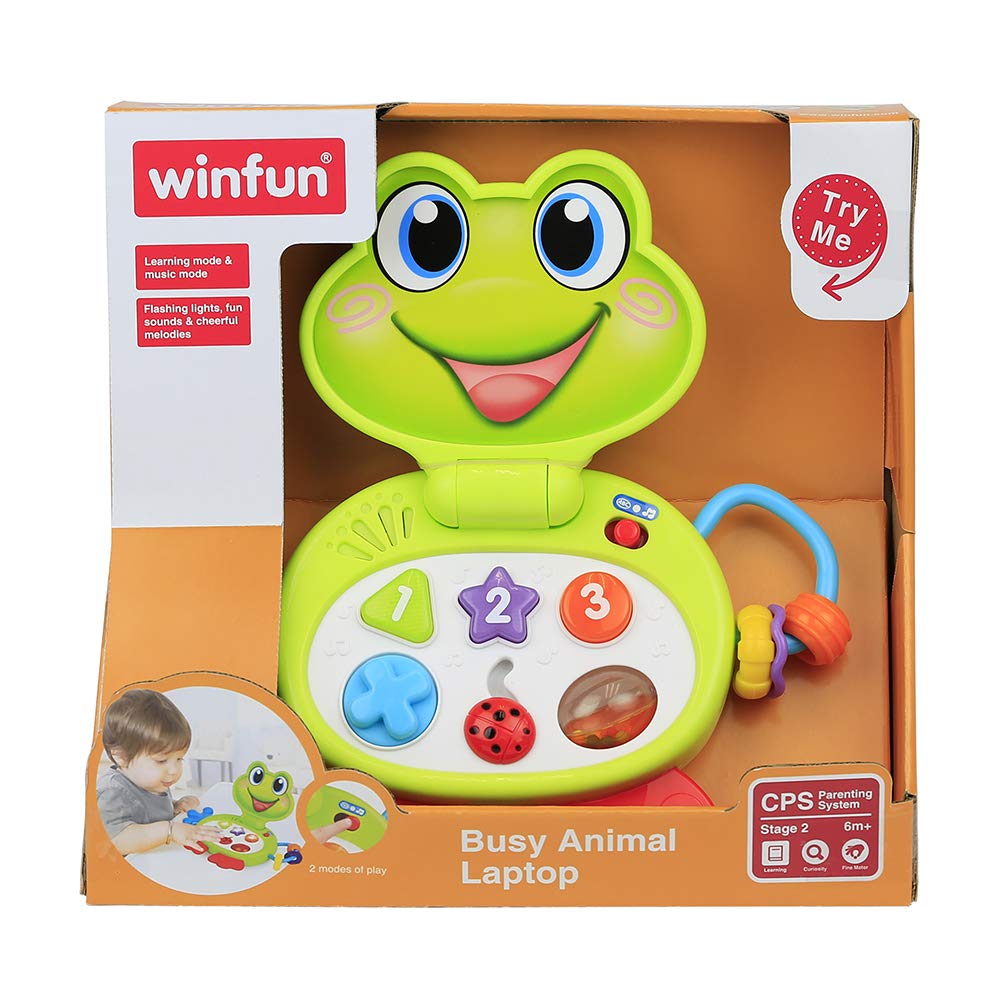 Winfun Busy Animal Laptop - Froggy, Fun Learning Laptop with Flashing Lights, Sounds & Cheerful Melodies, Two Modes of Play: Learning & Music, Interactive Toys for Kids