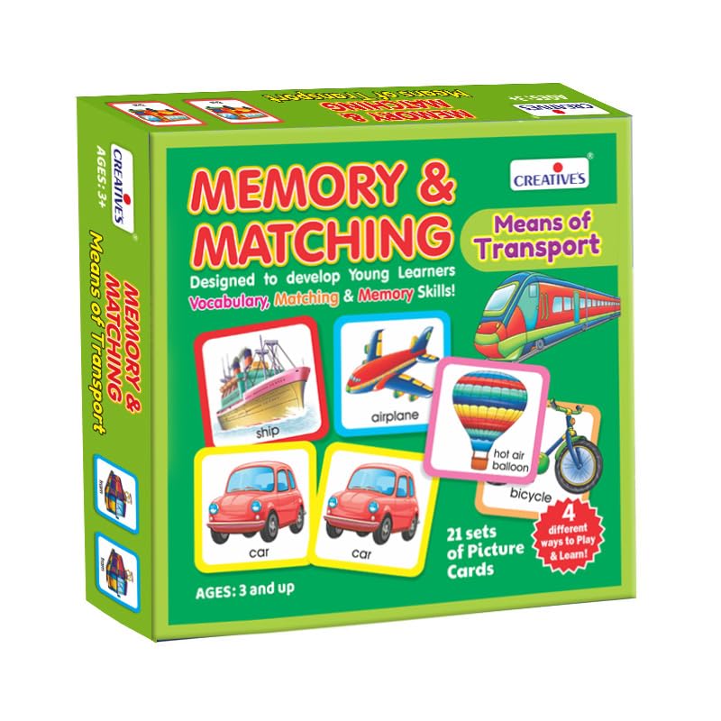 Creative’s Memory & Matching – Means of Transport | 21 Sets Self-Correcting Picture Cards + Activity Guide | Preschool Matching & Memory Card Game | Vocabulary Builder | Ages 3+