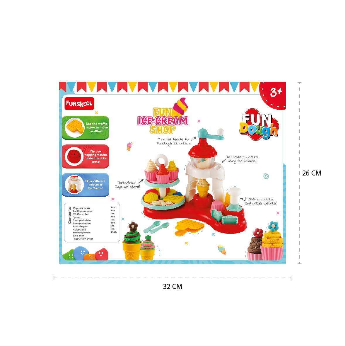 Fundough Funskool Playset Ice Cream Shop, Make ice-Cream with Colourful Fun Dough, molds and extruder, Multicolour, Dough, Toy, Shaping, Sculpting, 3 Years
