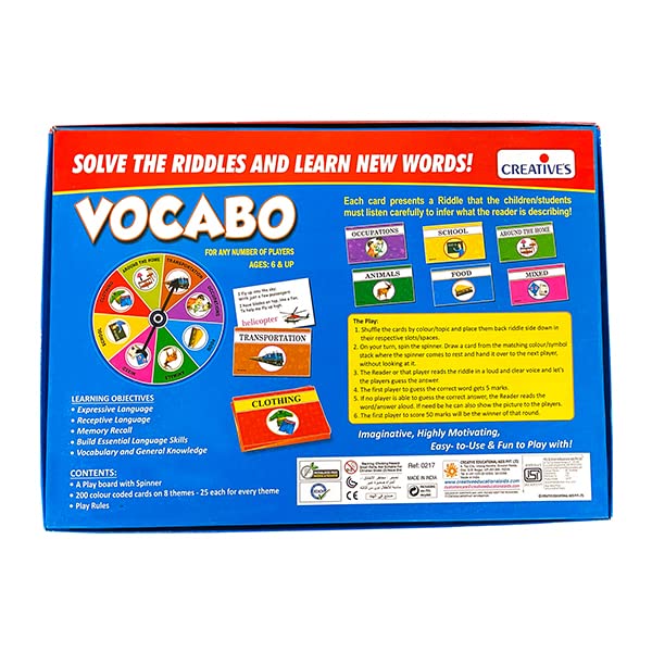 Creative's Vocabo Vocabulary Educational Board Game, Word Guessing & Riddle Game, Language Development, General Knowledge, Memory Skills & Family Learning Activity, 200 Cards, Ages 6 & Up