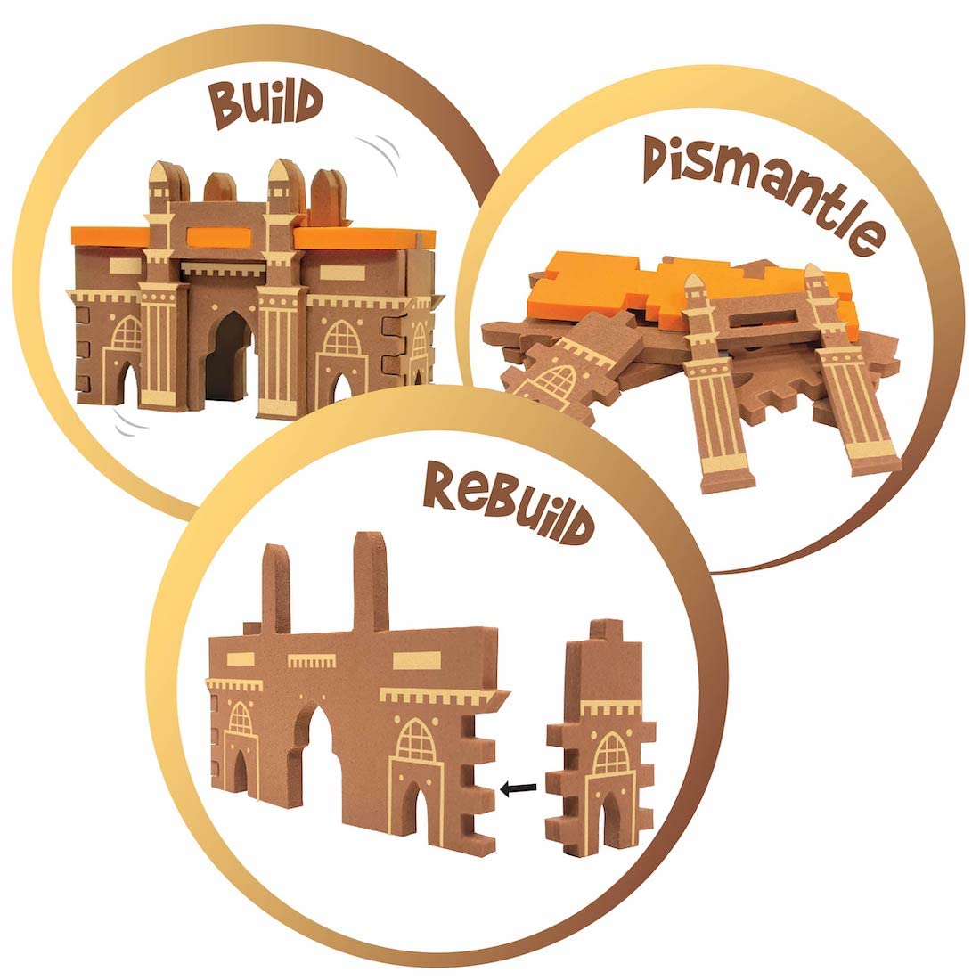 Imagimake Mapology Monuments of India | Construction Set | Age 5+ | Build 10 India monuments—Taj Mahal, India Gate, Qutub Minar & more—from 130+ pieces; 50+ facts; build, rebuild, no glue