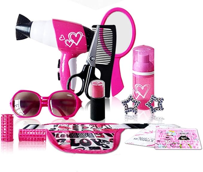 Cosway Girls Pretend Play Hair Styling Set with Hair Dryer Comb Curler Scissors Mirror and More