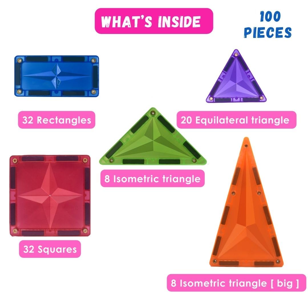 Zephyr Learning Steps - Magnetix-5, Child's First Construction Set, STEAM Educational Toy, Magnetic Construction Set, Magnetic Tiles, Magnetic Building Blocks for Boys and Girls Age 3+ - Pieces: 100