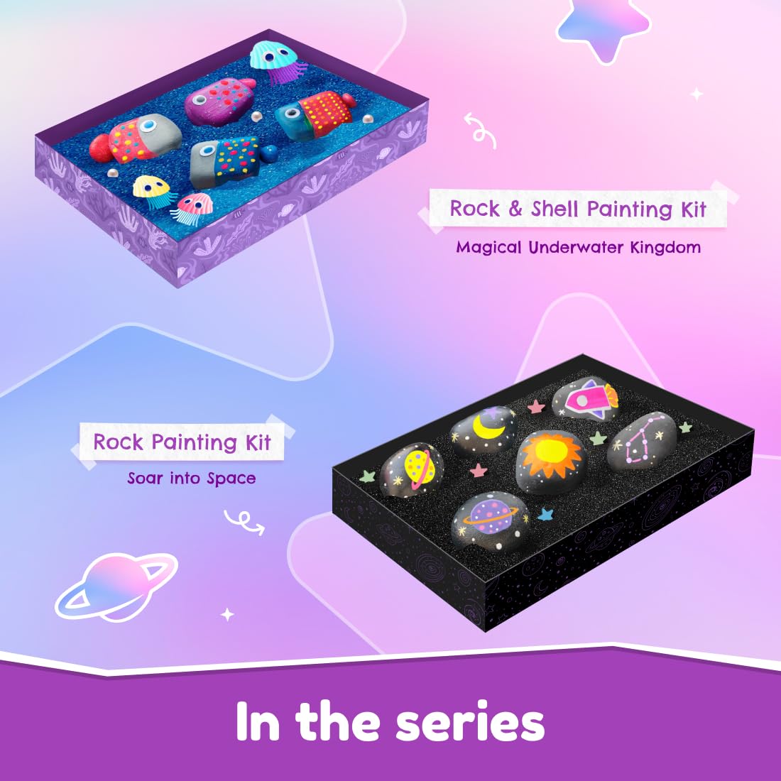 Bloomingo Magical Underwater Kingdom - Engaging Painting Craft Gift for Boys & Girls Age 4+ | Create Beautiful Ocean-Themed Rock and Shell Paintings | Encourages Focus, Patience & Creative Play