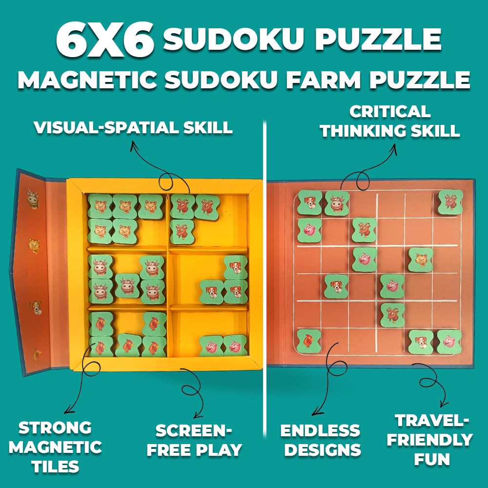 Magnalogix Magnetic Sudoku Game for Kids 6-12 Years | Educational Brain Teaser Puzzle, Travel Toy for Boys & Girls, Premium Birthday Gift