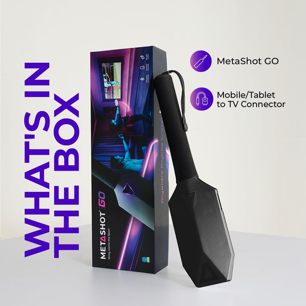 MetaShot GO Smart Cricket Bat Game Black | Motion Sensor Cricket Bat for TV & Mobile | Indoor Cricket Gaming Controller | Multiplayer Cricket Game