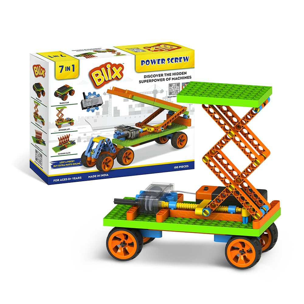 BLIX Power Screw, Plastic, 7 in 1 DIY STEM Toys for Kids, Educational & Construction Activity Game for Kids, No. of Parts- 186+, Made in India