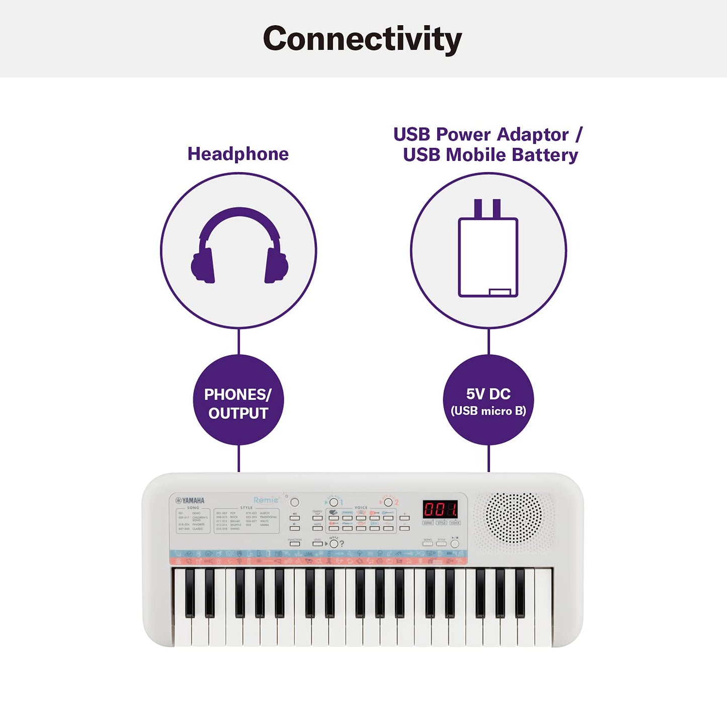 Yamaha PSS-E30 Remie Portable Mini Keyboard – 37 Keys, White, Built-in Songs, Sound Effects & Quiz Mode, Lightweight, Ideal for Kids & Early Learners