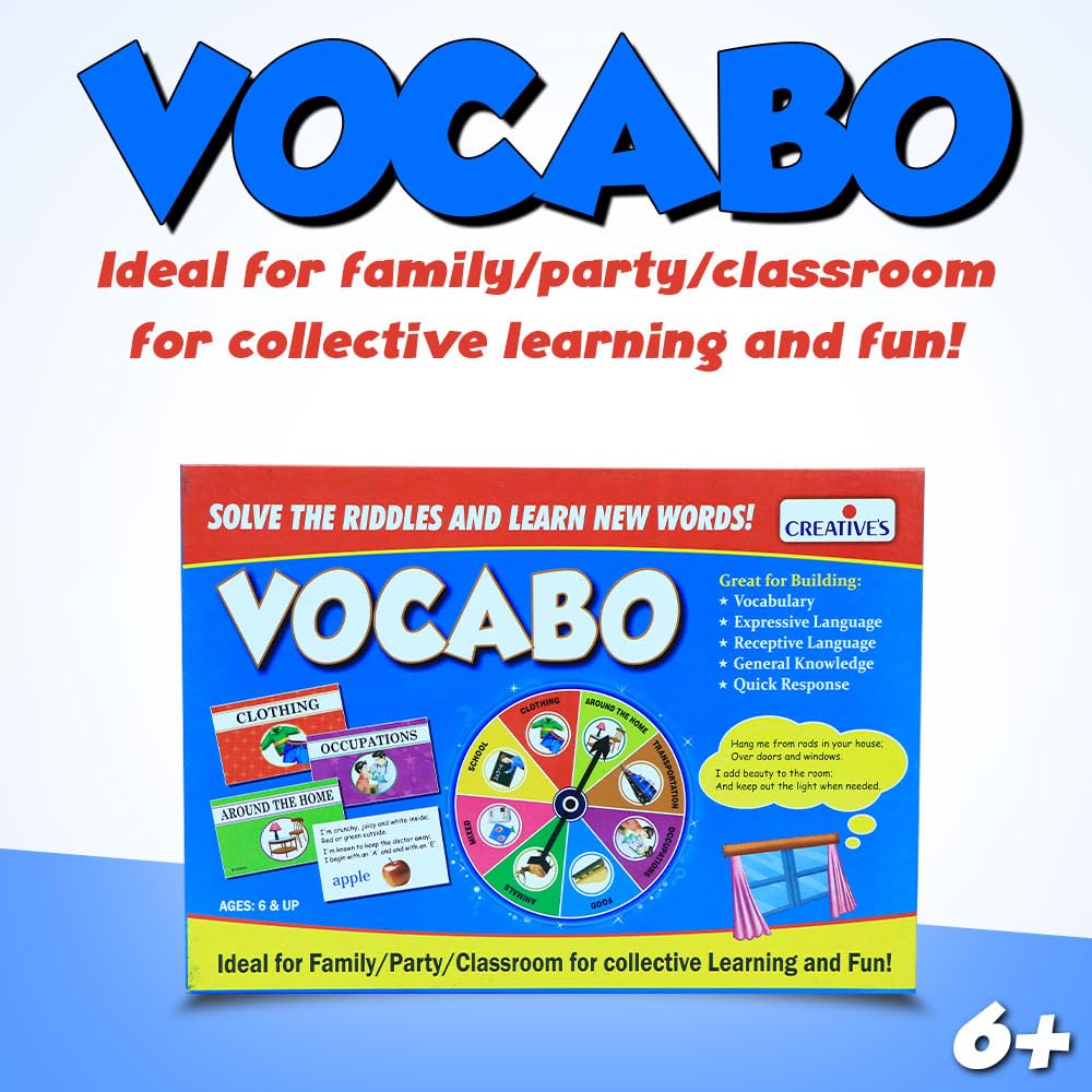 Creative's Vocabo Vocabulary Educational Board Game, Word Guessing & Riddle Game, Language Development, General Knowledge, Memory Skills & Family Learning Activity, 200 Cards, Ages 6 & Up