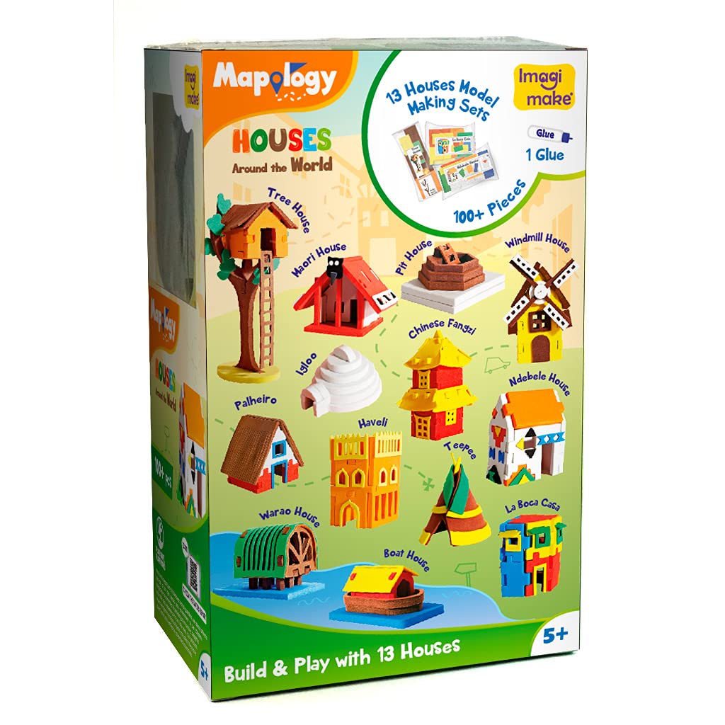 Imagimake Mapology - World Map Puzzle with Flags & Capitals, Make Miniature Models of Houses Around The World, Educational Toy - Puzzles for Kids for Age 5 Years+, Best Gift for Boys & Girls