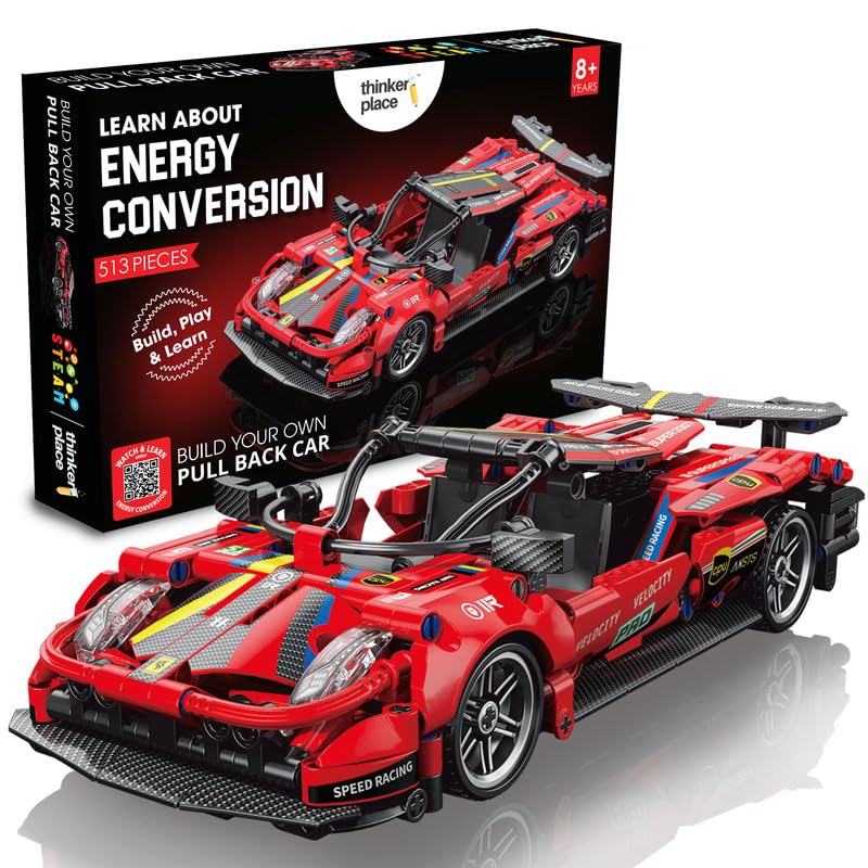 1:18 DIY Blocks Pull-Back Car – Red | Big Pull Back Cars | STEM Learning: Learn About Energy Conversion | Educational Toy for Kids 8+
